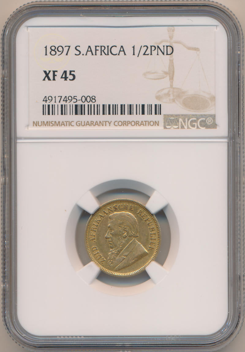 1897 South Africa 1/2 Pond, NGC XF45 Image 1