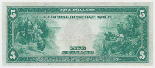 1914 $5 Dollar Federal Reserve note Image 2
