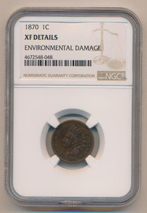 1870 Copper Nickel Indian Cent, NGC XF Details Image 1