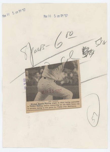 1967 Mickey Mantle Original Photo.  500th Home Run. PSA Type 3 Image 2