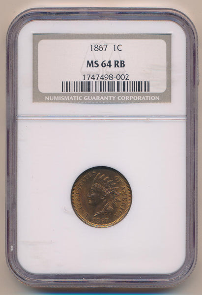 1867 Indian Cent, NGC MS64 RB Image 1