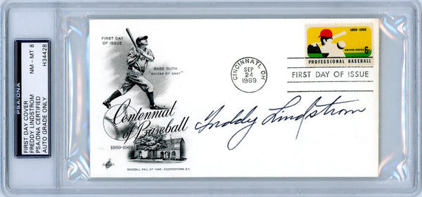 Freddy Lindstom Signed First Day Cover. Baseball Centennial, 1969. Eakin. PSA 8 Image 1