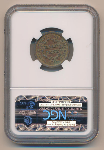 1850 Braided Hair Half Cent, C-1. NGC XF Details Image 2