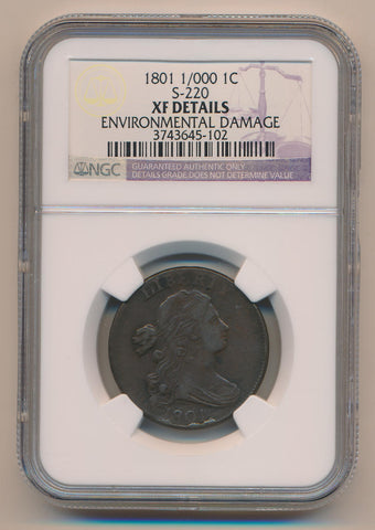 1801 1/000 Large Cent, S-220. NGC XF Details Image 1