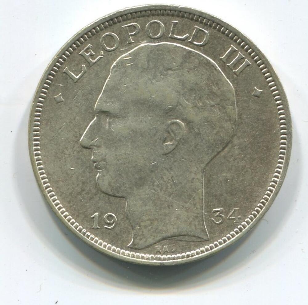 1934 Belgium 20 Franc. Position A Leopold III. RAW Image 1