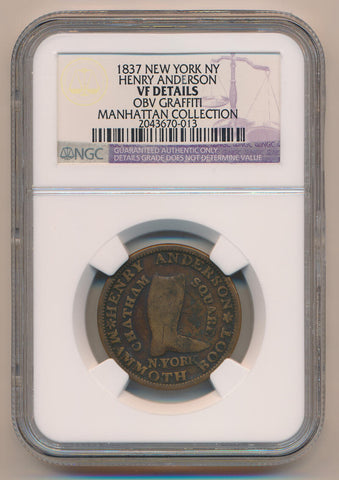 1837 New York NY Henry Anderson Hard Time token. NGC VF Details Image 1