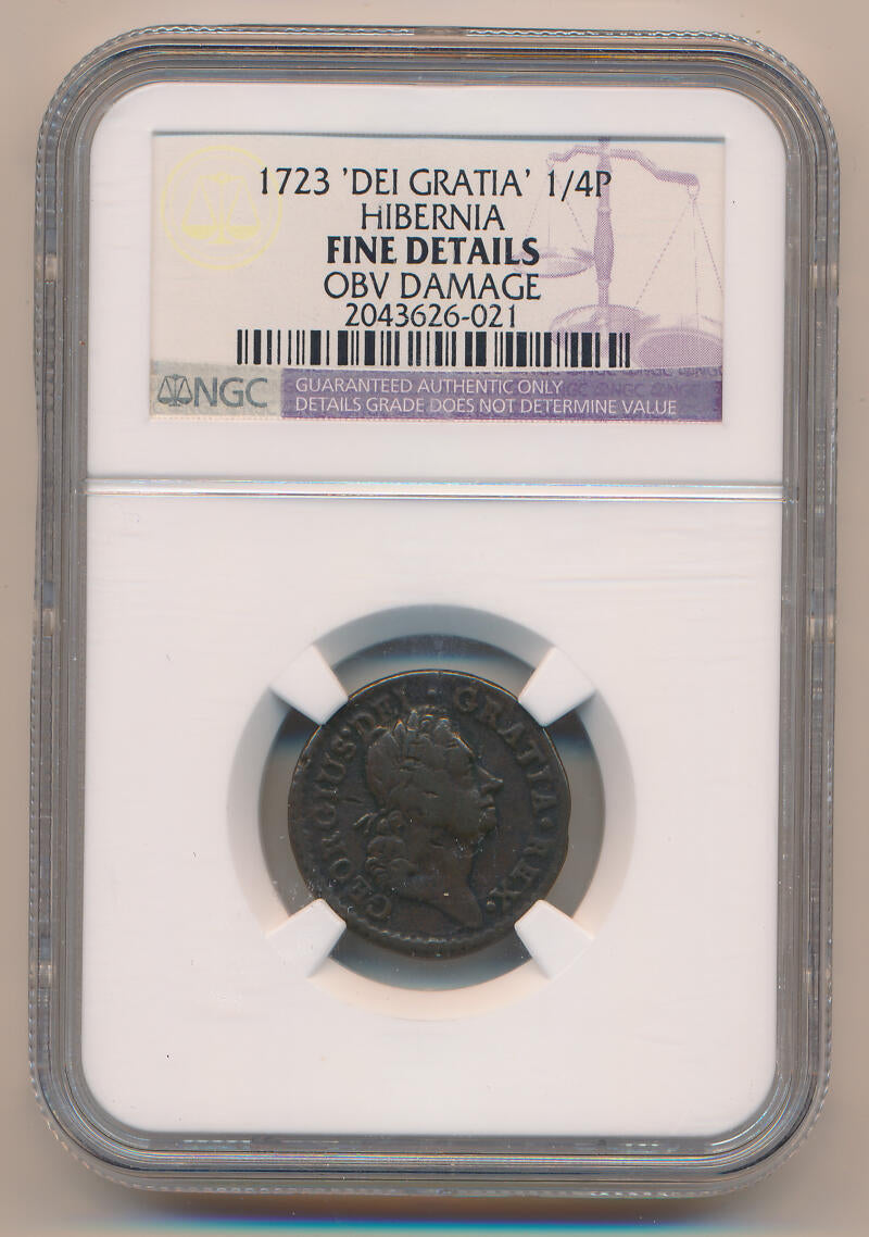 1723 Dei Gratia 1/4 Penny. NGC Fine Details Image 1