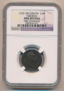 1723 Dei Gratia 1/4 Penny. NGC Fine Details Image 1