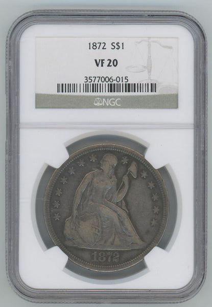 1872 Seated Liberty Dollar. NGC VF20