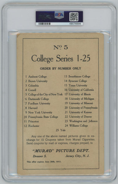 1910-11 City College New York #5 T6 Murad Tobacco Prem. Large Series Type 1 PSA  Image 2