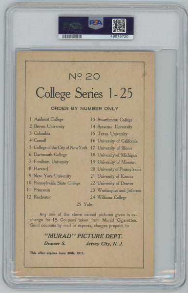 1910-11 Pennsylvania #20 T6 Murad Tobacco Prem. Large College Series Type 2 PSA  Image 2