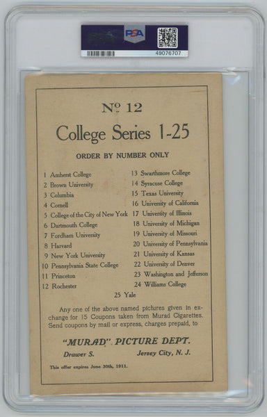 1910-11 ROCHESTER #12 T6 Murad Tobacco Premium Large College Series Type 1 PSA  Image 2
