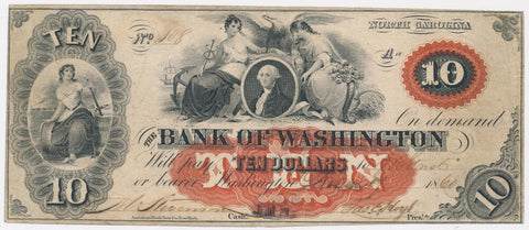 Bank of Washington North Carolina. $10 Banknote. G. Washington. Uncirculated. Image 1