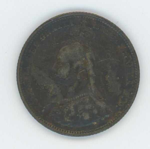 1887 Great Britain 3 Pence. Enameled Image 2
