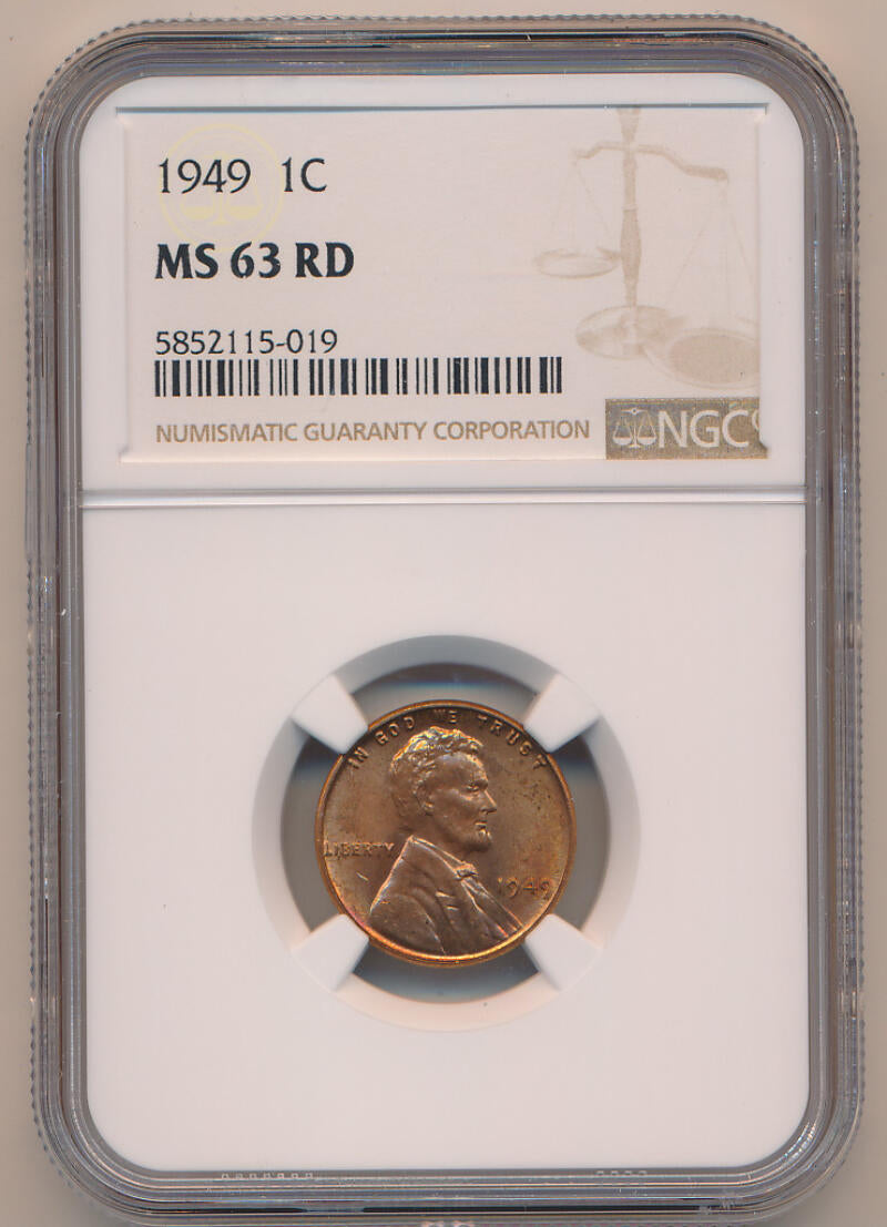 1949 Lincoln Cent, NGC MS63 Red Image 1