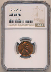 1949 D Lincoln Cent, NGC MS65 RB Image 1
