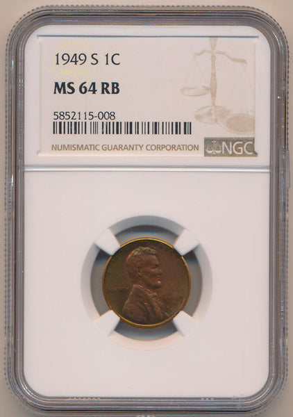 1949 S Lincoln Cent, NGC MS64 RB Image 1