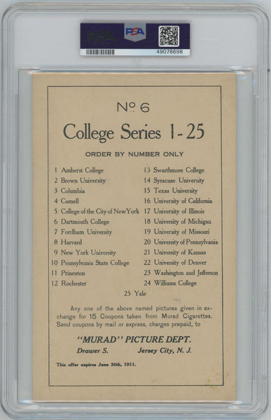 1910-11 DARTMOUTH #6 T6 Murad Tobacco Premium Large College Series Type 1 PSA  Image 2