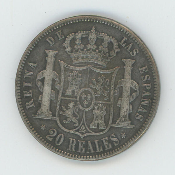 1859 Spain Silver 20 Reales. Madrid. Image 1