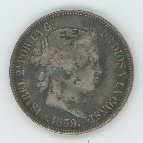 1859 Spain Silver 20 Reales. Madrid. Image 2