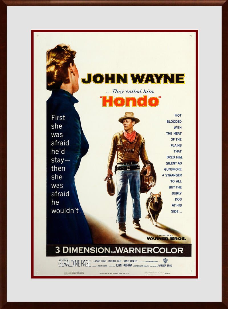 John Wayne 1953 Hondo Original One Sheet Movie Poster, Linen Backed & Framed. Image 1