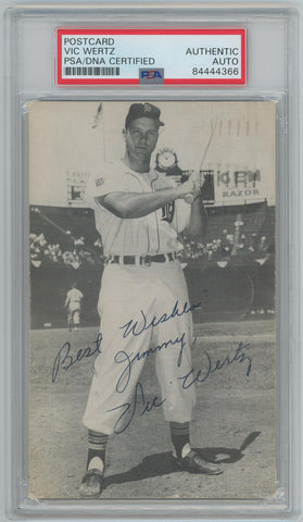 1952 Vic Wertz Signed Autograph Photo Postcard. PSA Image 1