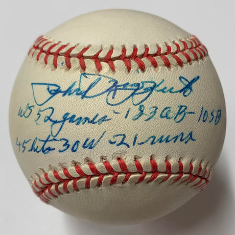 Phil Rizzuto Signed & Inscribed World Series Stats Baseball. PSA Image 1