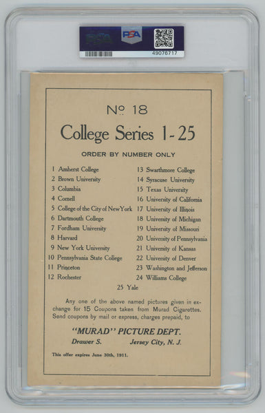 1910-11 MICHIGAN #18 T6 Murad Tobacco Premium Large College Series Type 2 PSA  Image 2
