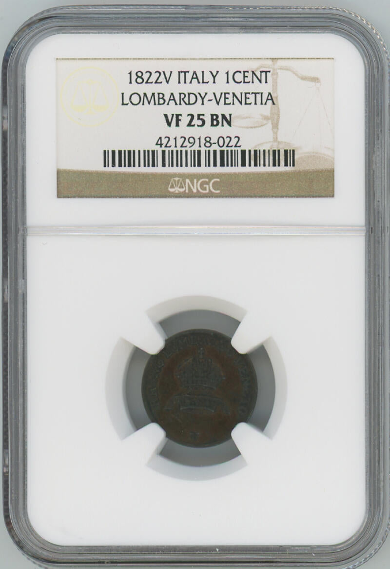 1822 V Italy 1 Cent. Lombardy-Venetia. NGC VF25 Image 1
