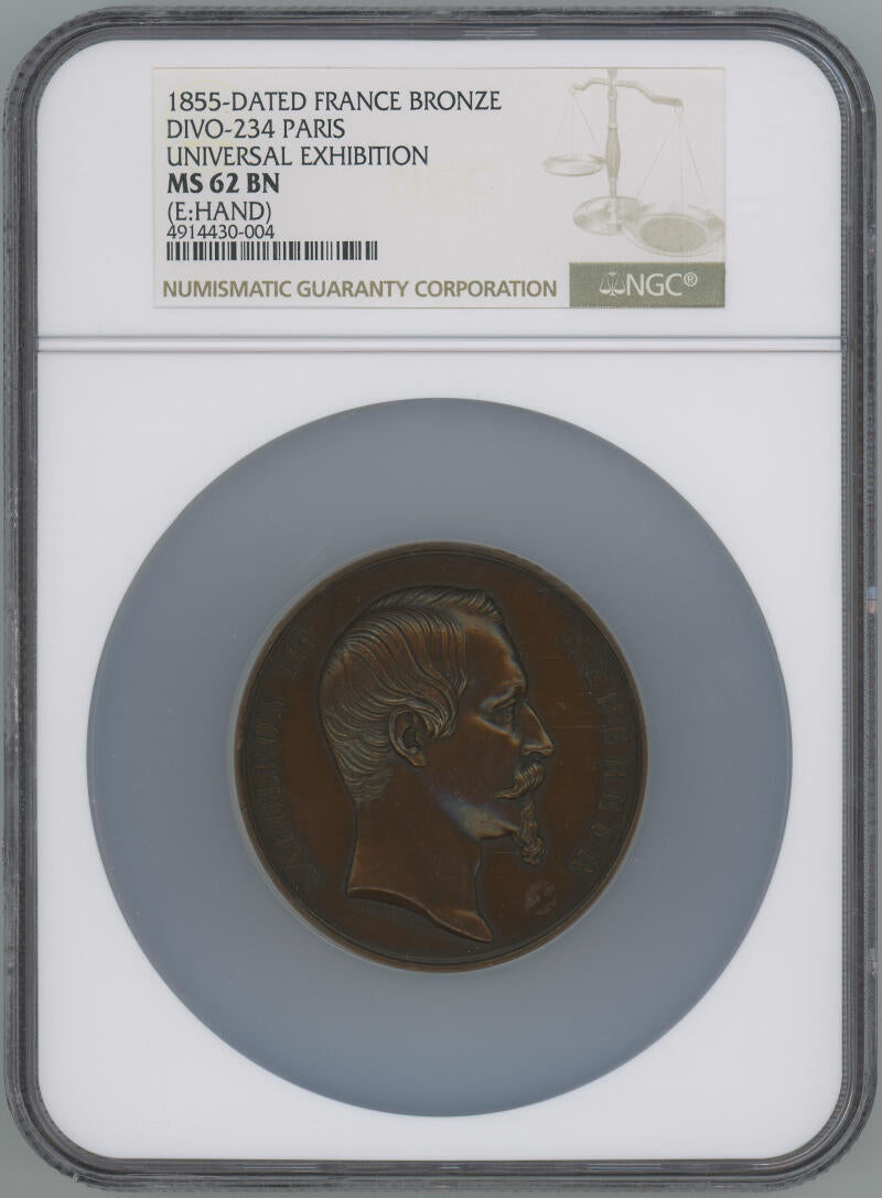 1855 Dated France Bronze Medal. DIVO-234 Paris Universal Exhibition. NGC MS62 Image 1