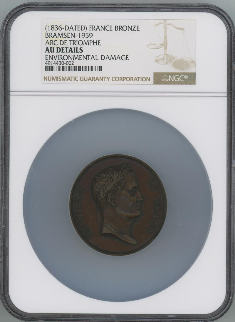 1836 Dated France Bronze Medal. Bramsen 1959. Arc De Triomphe. NGC AU Details Image 1