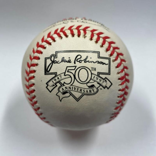 Hank Aaron Single Signed Baseball (Jackie Robinson 50th Anniversary). PSA Image 2