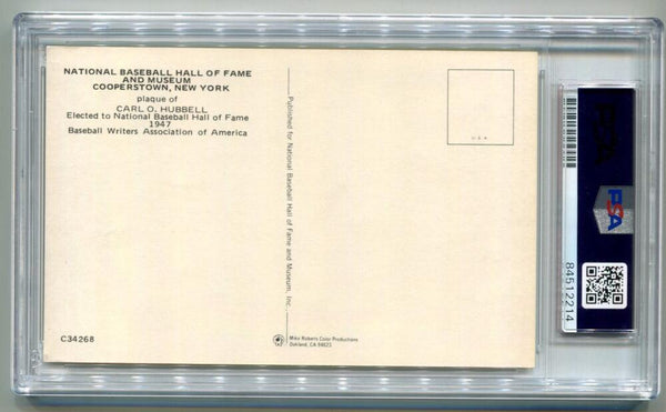 Carl Hubbell HOF Hall of Fame Signed Plaque Postcard. PSA Image 2