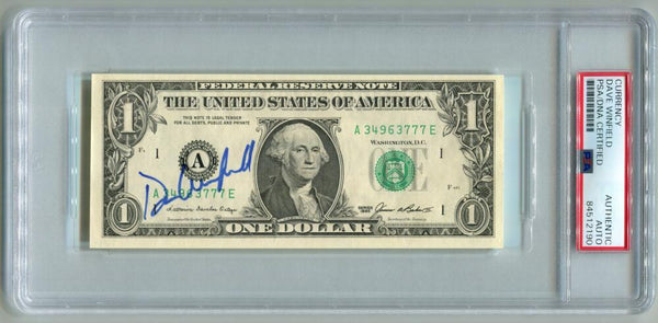 Dave Winfield Signed $1 Dollar Bill Autograph. Auto PSA Image 1