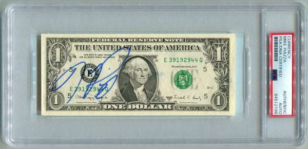 Mike Piazza Signed $1 Dollar Bill Autograph. Auto PSA Image 1