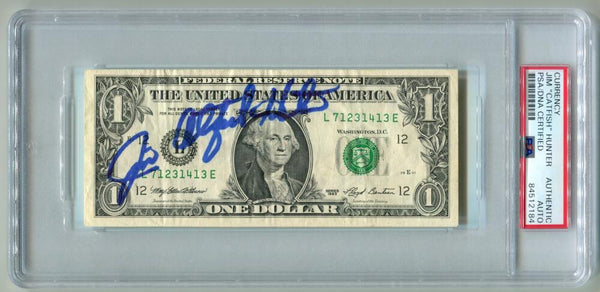 Catfish Hunter Signed $1 Dollar Bill Autograph. Auto PSA Image 1