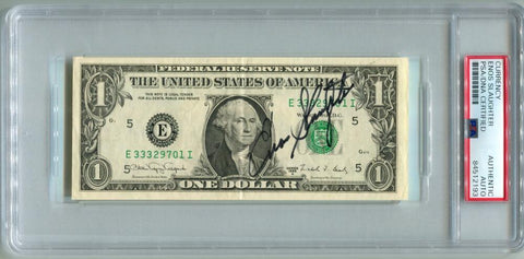 Enos Slaughter Signed $1 Dollar Bill Autograph. Auto PSA Image 1