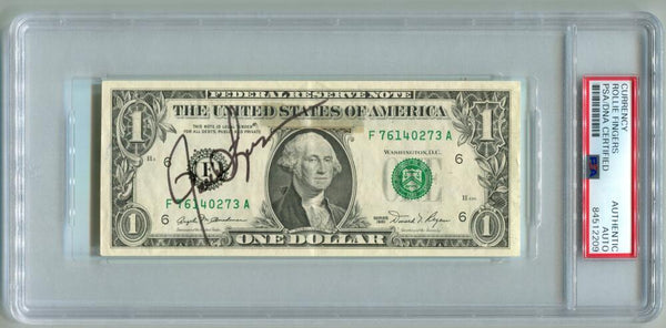 Rollie Fingers Signed $1 Dollar Bill Autograph. Auto PSA Image 1