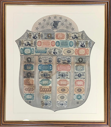 Original 1860s US Treasury Fractional Currency Shield Framed Image 1