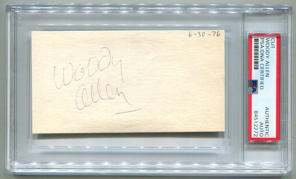 Woody Allen Authentic Signed Cut Postcard. PSA Image 1