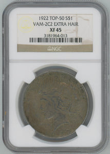 1922 Top 50 Peace Dollar. VAM 2C2 Extra Hair. NGC XF45 Image 1