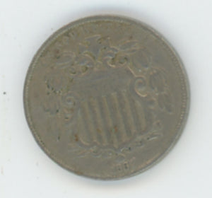 1867 Shield Nickel. Repunched Date. RAW Image 1