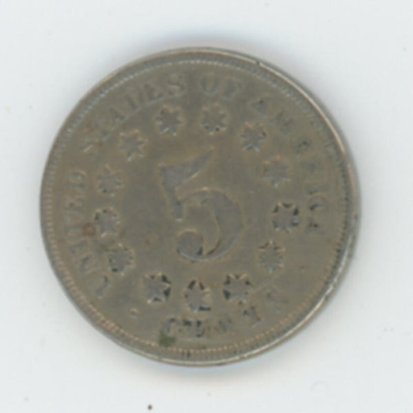 1867 Shield Nickel. Repunched Date. RAW Image 2