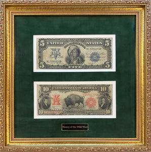 1899 $5 Chief Silver Certificate & 1901 $10 Bison Note, Paper Currency Display Image 1