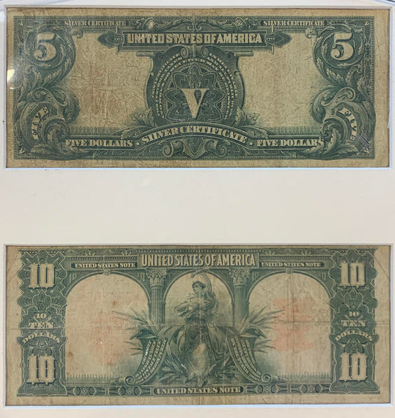 1899 $5 Chief Silver Certificate & 1901 $10 Bison Note, Paper Currency Display Image 3