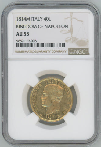1814 M Italy 40 Lire. Kingdom of Napoleon. NGC AU55 Image 1
