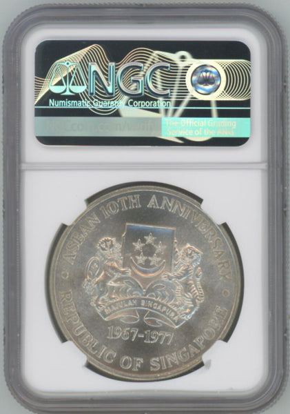 1977 Singapore Silver $10 dollars. Asean 10th Anniversary. NGC MS66 Image 2