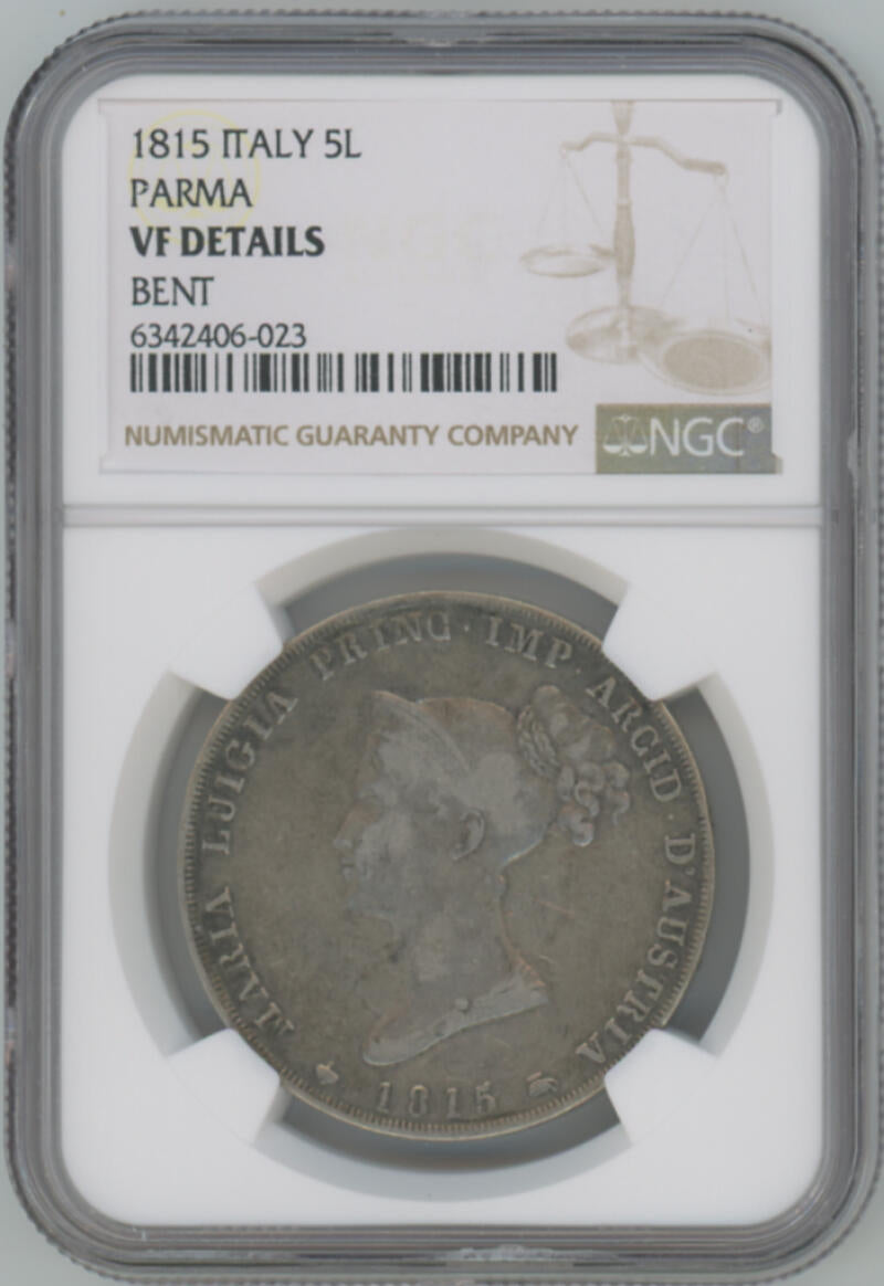 1815 Italy 5 Lire. Parma. NGC VF Details Image 1