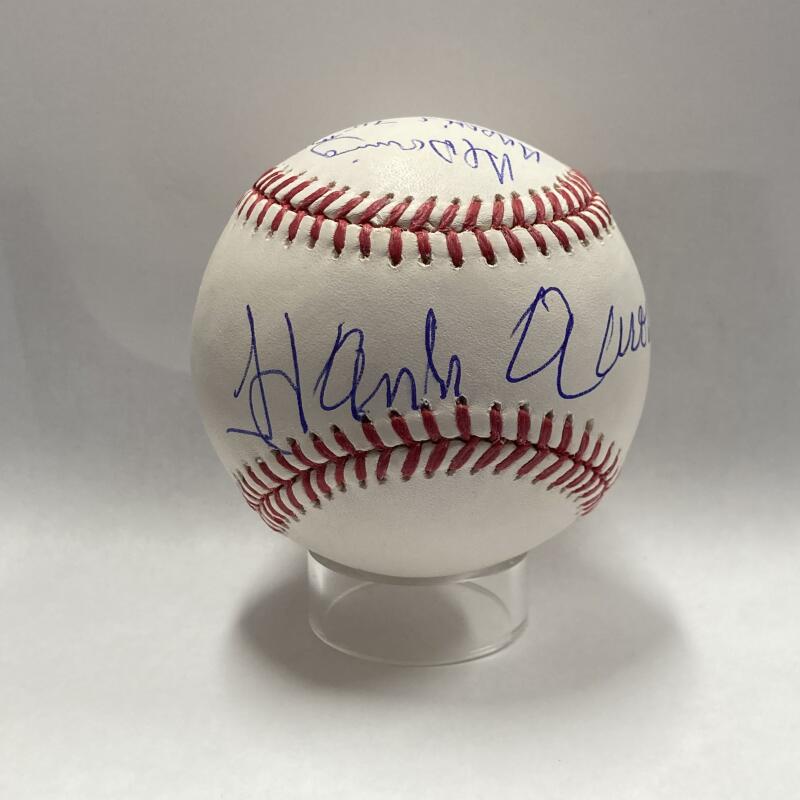 Hank Aaron and Al Downing Multi-Signed Baseball Inscribed by Downing "Aaron's 715th HR 4/8/74". Grade 9 PSA Image 1
