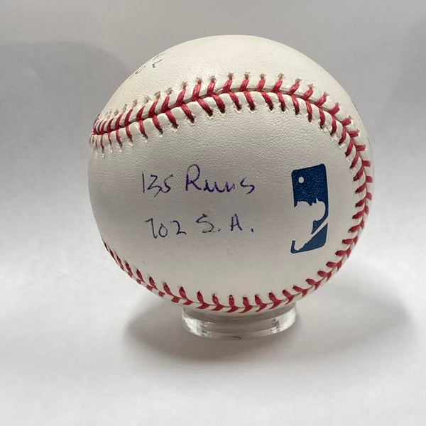 Stan Musial Single Signed Inscribed "HOF 67" 1948 Statistics Baseball. PSA Image 3